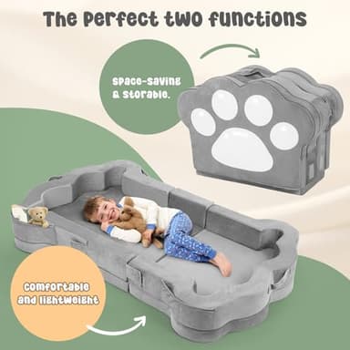 whiffee Foldable Portable Toddler Travel Bed,Toddler Floor Bed with Washable Cover for Kids,Soft and Safe (Grey) - Image 3