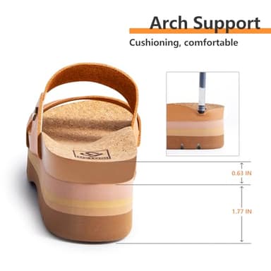 Ustogi Women's Higher Platform Sandals Arch Support Beach Slides for Woman Orthotic Summer Causal Cork Footbed Slip on Cushion Cute 2 Strap Flatform 2.2IN sandalias de mujer(7.5, Brown) - Image 5