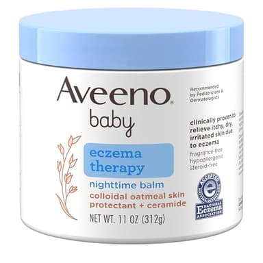 Aveeno Baby Eczema Therapy Nighttime Body Balm, Moisturizing Eczema Treatment, Ceramides, Triple Oat Complex, Soothes Dry, Itchy Skin, Hypoallergenic, Fragrance & Steroid Free, 11oz - Image 1