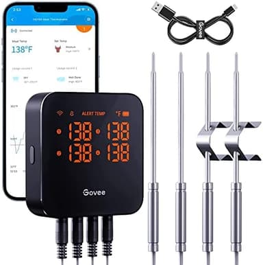 Govee Wireless Meat Thermometer with 4 Probe, Smart WiFi Meat Thermometer with Unlimited Range App Notification Alert, Digital Rechargeable Bluetooth Food Thermometer for Smoker BBQ Grill Oven Kitchen - Image 3