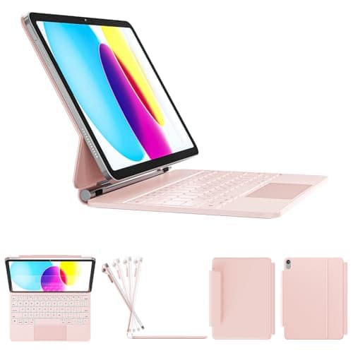 RAYMCRAFT for iPad 11th(A16, 2025)/10th Generation Case with Keyboard, Magic Keyboard 2022, Springy Backlit Keys, Stain-Resistant Surface, Multi-Touch Trackpad,Pink
