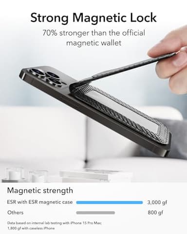 ESR for MagSafe Wallet, Phone Wallet with Adjustable Stand for iPhone 17/16/15/14/13/12, Not for iPhone 13/12 Mini, 3 Card Holder, Vegan Leather, Black Carbon Fiber - Image 2
