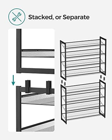 SONGMICS Shoe Rack, 8-Tier Shoe Organizer, Metal Rack for Garage, Set of 2, 4-Tier Stackable Shelf, with Adjustable Flat or Angled Shelves, 32-40 Pairs, Ink Black ULMR08B - Image 7