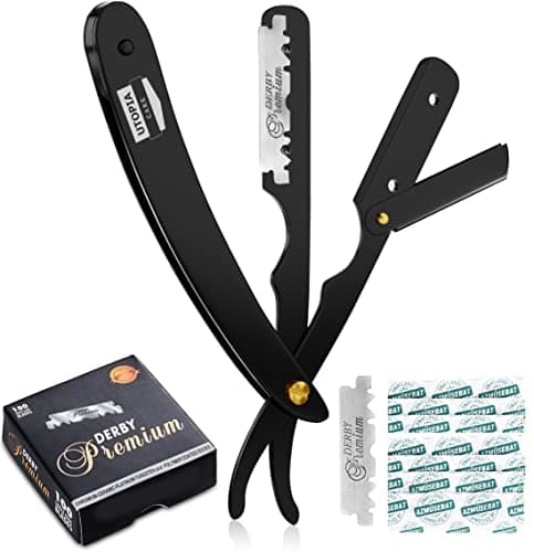 Utopia Care Professional Straight Razor for Men, Barber Straight Edge Razor Safety with 100 Pack Blades, Black - Image 1