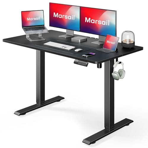 Marsail Electric Standing Desk Adjustable Height, 48 x 24 Inch Sit Stand up Desk for Home Office Furniture Computer Desk with 3 Memory Presets, Headphone Hook, Black - Image 1