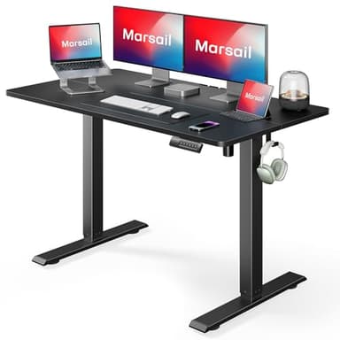 Marsail Electric Standing Desk Adjustable Height, 48 x 24 Inch Sit Stand up Desk for Home Office Furniture Computer Desk with 3 Memory Presets, Headphone Hook, Black - Image 1
