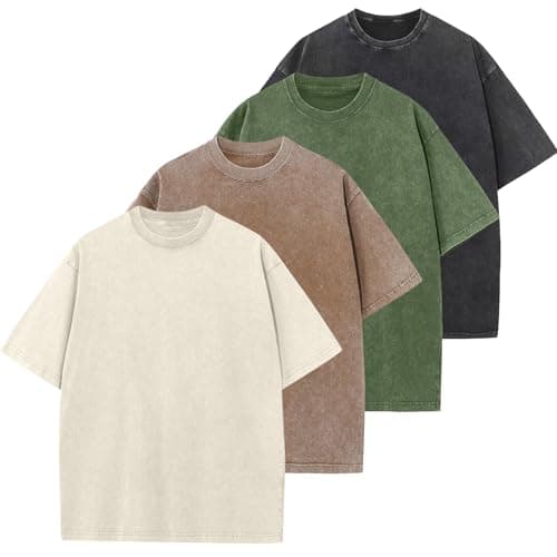 4 Pack Men's Oversized Cotton T-Shirts Loose Fit Vintage Tee Short Sleeve Casual Tshirts Solid Tops(BKAGCFBG,L) - Image 1
