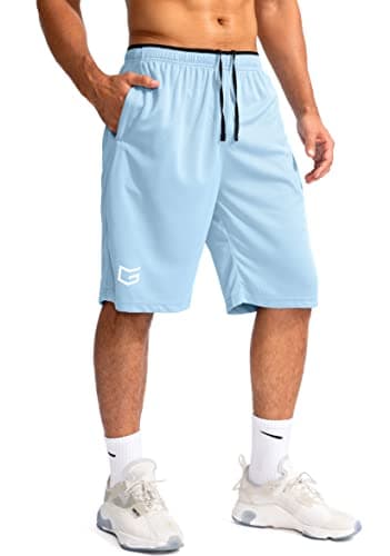 G Gradual Men's Basketball Shorts with Zipper Pockets Lightweight Quick Dry 11" Long Shorts for Men Athletic Gym(Light Blue,3XL) - Image 4