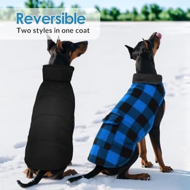ASENKU Dog Winter Coat, Fleece Doggie Jacket Plaid Reversible Vest Waterproof Windproof Cold Weather Clothes for Small Medium Large Dogs (XXL, Blue) - Image 5