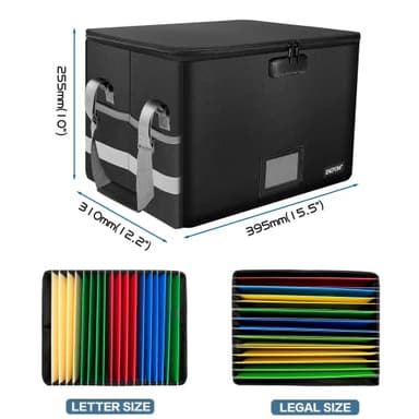 ENGPOW File Box with Lock,Fireproof Document Box with Zipper＆Pockets,Collapsible File Organizer Filing Storage Cabinet with Handle,Portable Home Office Safe for Hanging Letter/Legal Folder,Black - Image 5