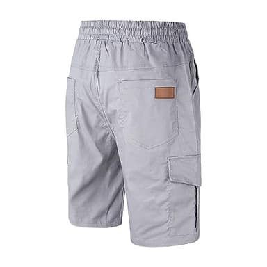 Mens Casual Twill Cargo Shorts Cotton Drawstring Classic Cargo Stretch Short with 6 Pockets Light Grey-M - Image 3