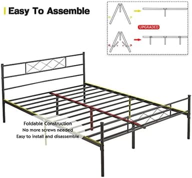 VECELO Queen Metal Platform Bed Frame with Headboard & Footboard, Steel Slats Mattress Foundation, No Box Spring Needed, Dark Black - Image 7
