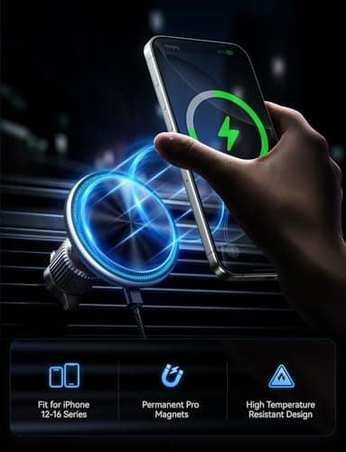UPTOHIGH for Magsafe Car Mount Charger, 15W Fast Charging LED Magnetic Wireless Car Charger, Air Vent Phone Holders for Your Car for Magsafe Car Phone Holder for iPhone 15/14/13/12 Fast Charging - Image 3
