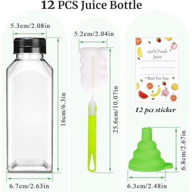 Plastic Juice Bottles with Caps 12Pcs -12oz Reusable Juice Containers with Tamper Proof Lids Black - Clear Bottles for Juicing Milk Smoothie Drinking and Other Beverages Christmas Gifts - Image 2