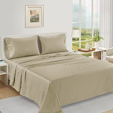 LANE LINEN 100% Egyptian Cotton Bed Sheets Queen Size, Long Staple Soft & Comfy Sateen Weave No Pill Fade Resistant Queen Size Bedding Set, Machine wash 16'' Deep Pocket Queen Sheets- Linen - Image 2
