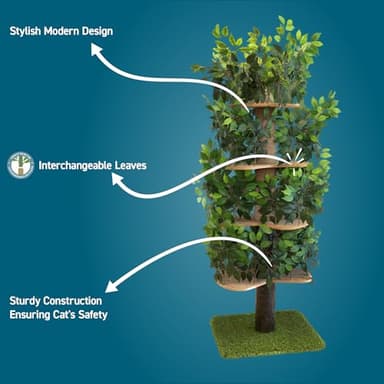 On2 Pets Cat Tree with Leaves Made in USA, House & Activity Tree, Multi-Level Cat Condo for Indoor Cats. (Square Base, XL Green) - Image 3