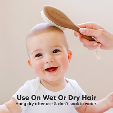 Wooden Baby Hair Brush - Cradle Cap Baby Brush with Soft Goat Bristles, Perfect Gentle Scalp Newborn Comb for Infant, Girls, Boys, Bath Essentials(Dark Walnut, Oval) - Image 6
