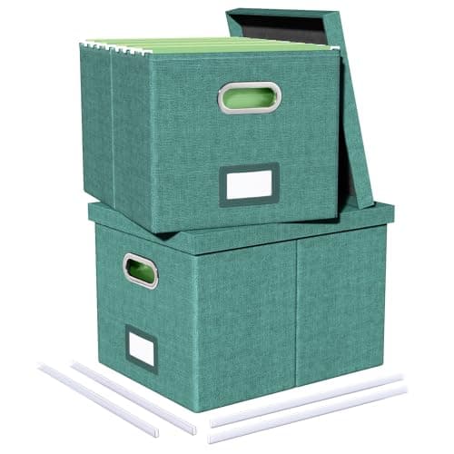2 Pack File Storage Organizer, Document Organizer, Portable File Box with Lid, Fit for Letter/Legal File Folder Storage,Forest-green-Box only - Image 1