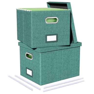 2 Pack File Storage Organizer, Document Organizer, Portable File Box with Lid, Fit for Letter/Legal File Folder Storage,Forest-green-Box only - Image 1