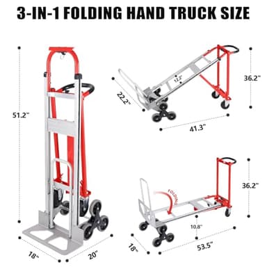 Oyoest 3 in 1 Industrial Convertible Stair Climbing Cart,1000 LBS Capacity Hand Trucks Heavy Duty,Platform Cart Collapsible Dolly for Transport & Moving in Warehouse, Home, Supermarket - Image 2