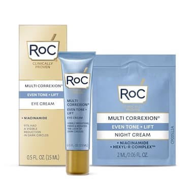 RoC Multi Correxion 5 in 1 Anti-Aging Eye Cream for Puffiness, Under Eye Bags & Dark Circles, Skin Care Treatment with Shea Butter, (.5 oz) with Night Cream Packette (Packaging May Vary) - Image 1