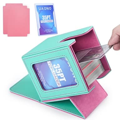 UAONO Card Deck Box with MTG Commander Display, Deck Case Holds 100+ Double-Sleeved Cards, Trading Card Storage Box Fits TCG/PTCG/Sports Card with 2 Dividers, 1 Toploader (Turquoise, Pink) - Image 1