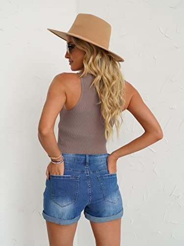 LookbookStore Women Casual Summer Jean Shorts for Women High Waisted Rolled Hem Cuffed Hem Womens Jorts Distressed Jeans Ripped Denim Shorts Blue Size S - Image 6