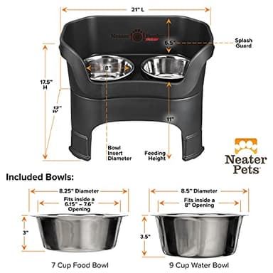 Neater Feeder Deluxe Mess Proof Dog Bowls Elevated for Large Dogs – Made in USA – No Spill Raised Dog Food Bowl Stand w/Leg Extensions – Stainless Steel Dog Food and Water Bowl Set – Black - Image 8