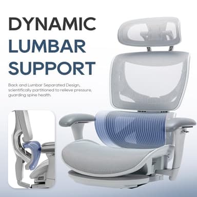 COLAMY Ergonomic Mesh Office Chair with Footrest, Executive High Back Computer Desk Chair with Wide Headrest and Adjustable 3D Arms, Backrest Height, Tilt Lock and Lumbar Support, Grey - Image 7
