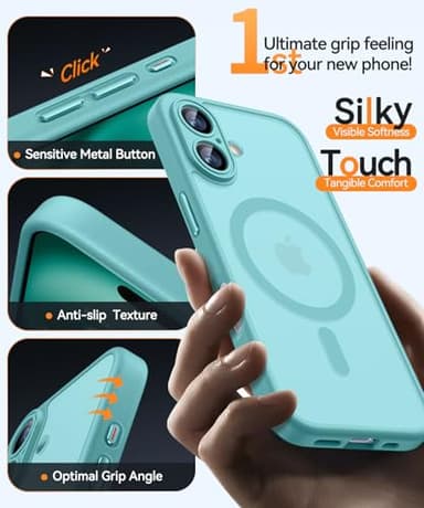 CANSHN Magnetic for iPhone 16 Plus Case, Upgraded [Full Camera Protection] [Compatible with Magsafe] [Translucent Matte] Shockproof Protective Phone Case for iPhone 16 Plus - Teal - Image 6