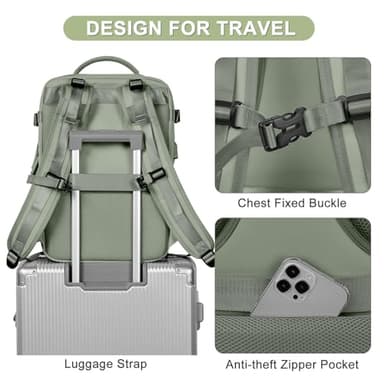 Travel Backpack For Women Men Airline Approved Carry On Backpack Flight Approved Waterproof Sports Luggage Backpack Casual Daypack Small Hiking Backpack Grey Green - Image 8
