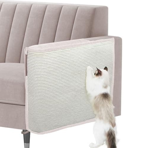 Cat Scratch Sofa Protector,27.6L*19.6Winch Cat Scratch Furniture Protector Pad Couch Arm Sheild with Natural Sisal for Protecting Couch Sofa Chair Furniture（Beige/Left Handed - Image 1