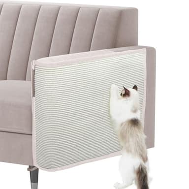 Cat Scratch Sofa Protector,27.6L*19.6Winch Cat Scratch Furniture Protector Pad Couch Arm Sheild with Natural Sisal for Protecting Couch Sofa Chair Furniture（Beige/Left Handed - Image 1