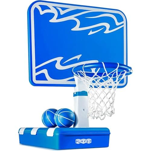 Play22 Swimming Pool Basketball Hoop - 4 Adjustable Height - Revolutionary Base and Storage System, Large Backboard 33"x 54", Pool Toys Basketball Game, Includes 2 Balls and Pump - Image 1