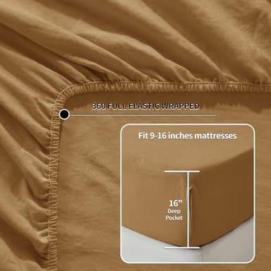 LBRO2M 100% Linen Sheet Set Queen Size,Bed Sheets 4 Piece Sets,Solid Color Natural Flax Bed Sheets Soft Breathable Bedding,16" Deep Pocket,All Season (Queen, Rust) - Image 3