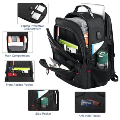 Z-MGKISS Extra Large Backpack for Men, Gaming Laptop Travel Bag Fits 18.4-19" Laptops, TSA Flight-Approved Backpack, Anti-Theft Gym College Business Work Mens Daypack, Black - Image 4