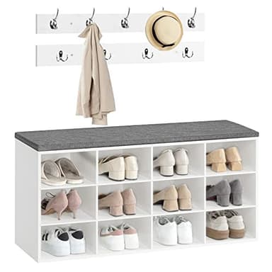 HOOBRO Shoe Storage Bench with Cushion, 39.4" L Entryway Bench with 12 Cubbies, Entryway Hall Tree with Storage, Cubby Shoe Rack Bench with Coat Rack for Hallway, Holds up to 330 lb, White WT112HX01 - Image 9