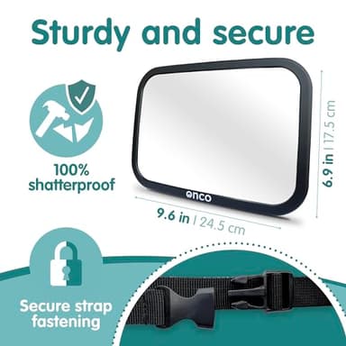 Onco Baby Car Mirror Rear Facing - Double Award-Winning Convex Car Mirror for Baby, 100% Shatterproof & Shakeproof with 360° Rotation, Newborn Essentials (9.6 x 6.9 in) - Image 5
