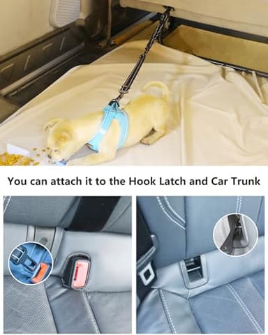 AUBELL Dog Seat Belt for Car,Updated 3-in-1 Adjustable Reflective Bungee Heavy Duty Dog Car Harness Tether with Clip Hook Latch & Buckle,Swivel Zinc Alloy Carabiner,Black - Image 2