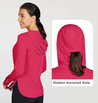 Willit Women's Sun Shirts Hoodie UPF 50+ SPF Long Sleeve Hiking Lightweight Quick Dry UV Protection Outdoor Clothing Rose Red XXL - Image 3