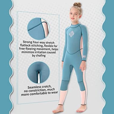 Seaskin Kids Wetsuit for Girls Toddlers, 3mm Back Zip Full Wetsuit, Neoprene Thermal Swimsuits for Diving Surfing Swim Lessons Size 14 - Image 3