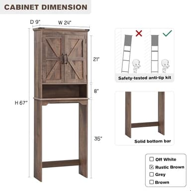 ACCOHOHO Over The Toilet Storage Cabinet, Farmhouse Bathroom Cabinet with Adjustable Shelf & Barn Door, 67" Tall Over The Toilet Shelf, Rustic Brown - Image 2