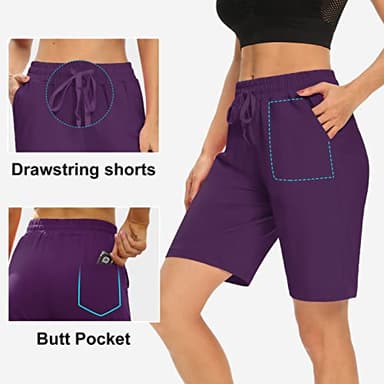 DIBAOLONG Womens Yoga Shorts Loose Comfy Drawstring Lounge Bermuda Shorts with 3 Pockets Purple L - Image 4