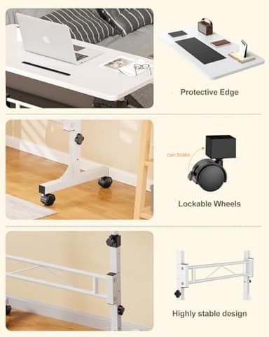 Small Standing Desk Adjustable Height, Mobile Stand Up Desk with Wheels, 32 Inch Portable Rolling Desks Computer Office Workstations for Walking Pad Treadmill White - Image 6