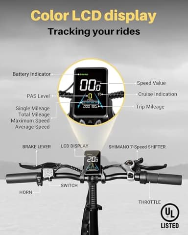 Folding Electric Bike 20" x 4.0 Fat Tire Electric Bicycle,48V Lithium Removable Battery,Peak 720W Folding Ebike for Adult,5 Pedal-Assist Levels& Large LCD Display,Step Through ebike for Adult - Image 7