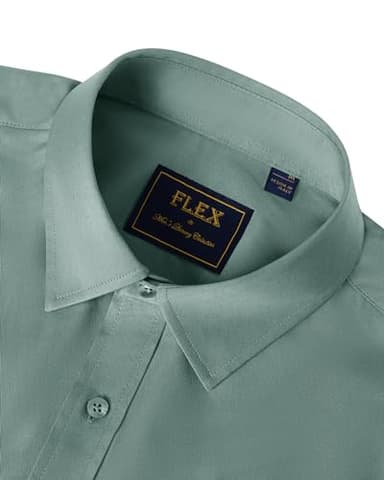 J.VER Men's Dress Shirts Solid Long Sleeve Stretch Wrinkle-Free Formal Shirt Business Casual Button Down Shirts Green Grey Medium - Image 3