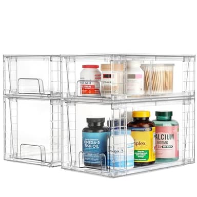 Vtopmart 4 Pack Clear Stackable Storage Drawers,Easy to Assemble Bathroom Organizers and Storage with handles,Plastic Drawers for Kitchen Pantry,Cabinet,Under Sink Organization - Image 9