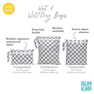 Bumkins Waterproof Wet Dry Bag for Baby, Travel, Swim Suit, Cloth Diapers, Pump Parts, Pool, Beach, Gym Clothes, Toiletry, Hook to Stroller, Daycare, Zipper Reusable Wetdry Packing Pouch, Beige Check - Image 5
