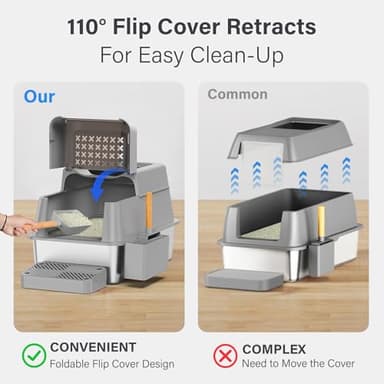 Stainless Steel Litter Box with Lid, XL Extra Large Enclosed Cat Litter Box Fits All Cats Modular Design with Flip Cover, Top Entry Metal High Sided Cat Box & Pedal & Scoop, Anti-Leakage (Grey) - Image 2