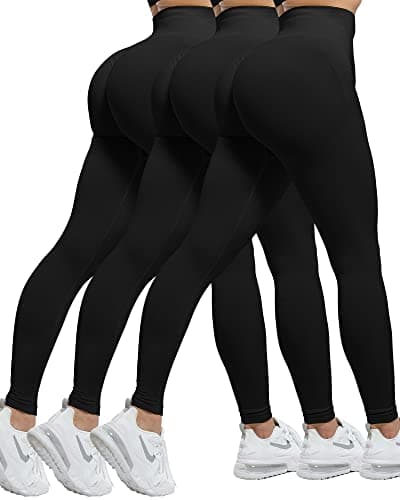 CHRLEISURE Workout Leggings Sets for Women, Gym Scrunch Butt Butt Lifting Seamless Leggings 3 Piece (3*Black, S) - Image 1